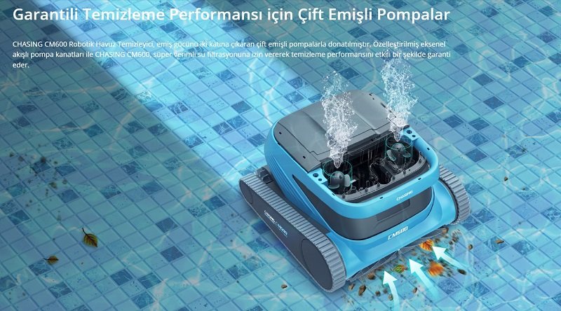 chastin_cm600_havuz_robotu_Garantili Temizleme Performansı için Çift Emişli Pompalar